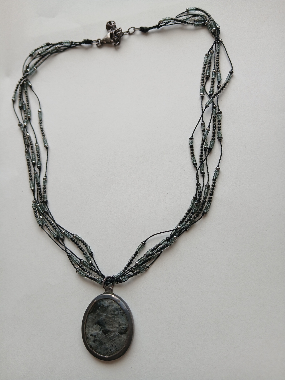 Silpada Multi-Strand Beaded Necklace with Gray Stone Pendant